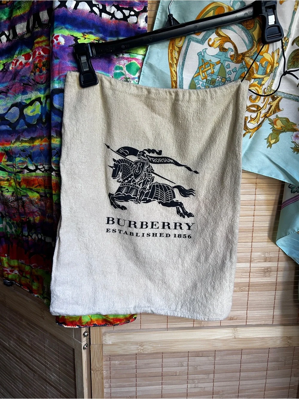 Burberry Cream Tote Dust Cover with Black Equestrian Logo